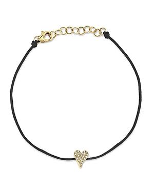 Moon & Meadow 14k Yellow Gold Diamond Pave Heart Cord Bracelet