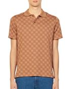 Sandro H21 Cotton Blend Monogram Check Jacquard Regular Fit Polo Shirt