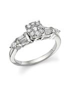 Certified Diamond Cluster And Baguette Ring In 14k White Gold, .75 Ct. T.w.