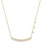 Meira T 14k Yellow Gold Curved Diamond And Pearl Bar Necklace, 16