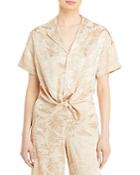Lucy Paris Remi Leaf Jacquard Tie-front Top