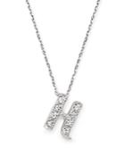 Diamond Initial H Pendant Necklace In 14k White Gold, .13 Ct. T.w.