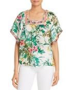 Johnny Was Printed Embroidered-trim Top