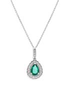 Bloomingdale's Pear Shaped Emerald & Diamond Halo Pendant Necklace In 14k White Gold, 18 - 100% Exclusive