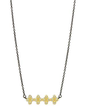 Freida Rothman Cubic Zirconia Clover Bar Pendant Necklace In Black & Gold Tone Sterling Silver, 16-18