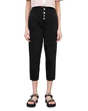 Maje Patartex Cropped Button Fly Jeans In Black