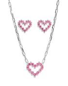 Nadri Pink Heart Pendant Necklace & Matching Stud Earrings Set