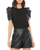 Generation Love Penny Vegan Leather Puff Sleeve Top