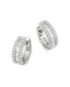 Bloomingdale's Round & Baguette Diamond Huggie Hoop Earrings In 14k White Gold, 0.50 Ct. T.w. - 100% Exclusive