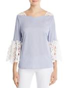 Marled Lace Trim Bell Sleeve Top - 100% Exclusive