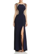 Aqua Mesh-back Embroidered Gown - 100% Exclusive