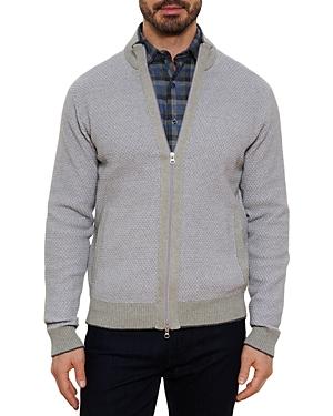 Robert Graham Armidale Cotton Textured Knit Classic Fit Full Zip Mock Neck Sweater