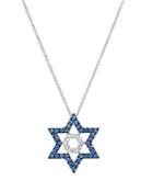 Bloomingdale's Sapphire & Champagne Diamond Star Of David Pendant Necklace In 14k White Gold, 18 - 100% Exclusive