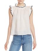 Frame Embroidered-ruffle Top