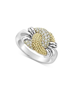 Lagos Sterling Silver & 18k Yellow Gold Caviar Luxe Diamond Small Knot Ring