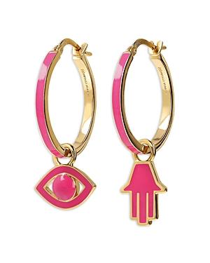 Netali Nissim Enamel Hamsa Hand & Eye Mismatched Dangle Hoop Earrings
