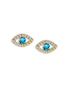 Meira T 14k Yellow Gold Blue Topaz & Diamond Evil Eye Stud Earrings