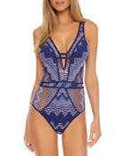 Becca By Rebecca Virtue Reveal Plunge Crochet One Piece Swimsuit