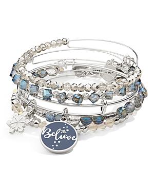 Alex And Ani Words Are Powerful Believe & Snowflake Duo Expandable Charm Bracelets, Set Of 5