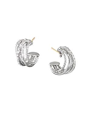 David Yurman Sterling Silver Crossover Huggie Hoop Earrings With Diamonds