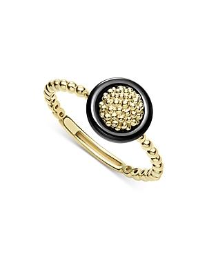 Lagos 18k Yellow Gold Caviar Black Ceramic Beaded Ring