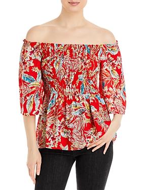 Status By Chenault Off The Shoulder Smocked Tropical Print Top