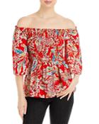 Status By Chenault Off The Shoulder Smocked Tropical Print Top
