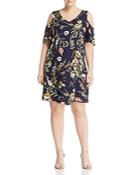 B Collection By Bobeau Curvy Mary Floral Print Cold-shoulder Dress - 100% Exclusive
