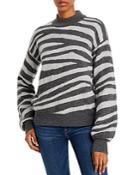 Aqua Cashmere Zebra Stripe Balloon-sleeve Cashmere Sweater - 100% Exclusive