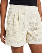 Theory Double Pleated Embroidered Shorts