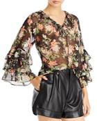 Alice And Olivia Kallie Floral Print Ruffled Blouse