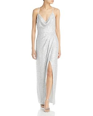 Aidan By Aidan Mattox Cowl Neck Sequin Knit Column Gown