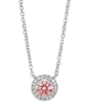 Lightbox Jewelry Lab Grown Diamond Halo Pendant Necklace In 10k White Gold, 1 Ct. T.w, 16-18