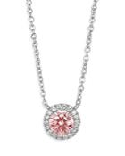 Lightbox Jewelry Lab Grown Diamond Halo Pendant Necklace In 10k White Gold, 1 Ct. T.w, 16-18