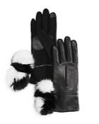 Echo Color-block Rabbit Fur Pom-pom Gloves