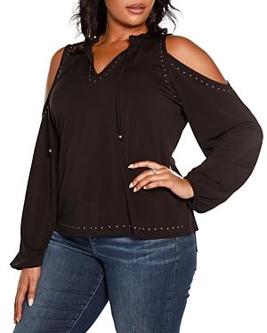 Belldini Plus Studded Cold Shoulder Top