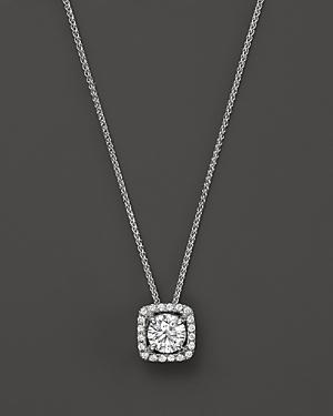 Diamond Halo Pendant Necklace In 14k White Gold, .50 Ct. T.w.