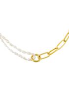 Adinas Jewels Cultured Freshwater Pearl & Chain Link Necklace In 14k Gold Plated Sterling Silver, 15