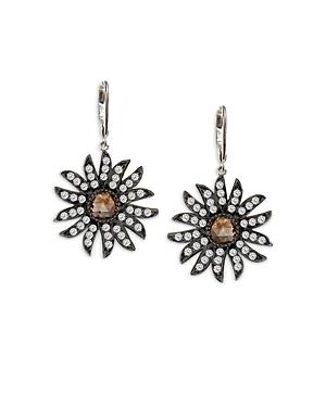 Amrapali Jewels 18k White Gold Champagne & White Diamond Flower Drop Earrings