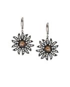 Amrapali Jewels 18k White Gold Champagne & White Diamond Flower Drop Earrings
