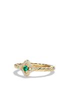 David Yurman Venetian Quatrefoil Ring With Emerald And Diamonds In 18k Gold