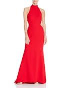 Avery G Tie-back Crepe Halter Gown