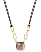 Bloomingdale's Cushion-cut Smokey Quartz Leather Cord Necklace In 14k Yellow Gold, 18 - 100% Exclusive