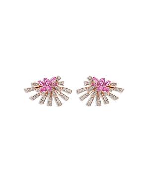 Hueb 18k Rose Gold Mirage Pink Sapphire & Diamond Cluster Stud Earrings