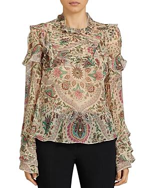 Etro Paisley Print Silk Ruffle Top
