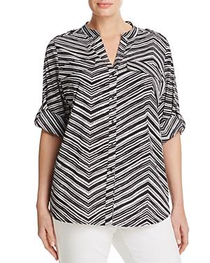 Calvin Klein Plus Striped Roll Sleeve Shirt