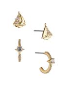 Ajoa By Nadri Vacay Pave Sailboat Stud & C Hoop Earrings In 18k Gold Plated, Set Of 2