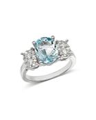Bloomingdale's Aquamarine Oval & Diamond Cluster Ring In 14k White Gold - 100% Exclusive