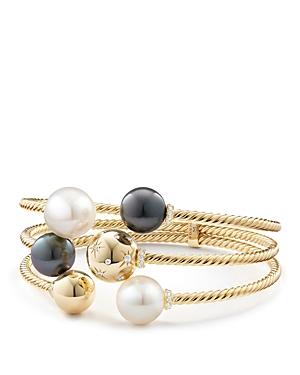 David Yurman Solari Three-row Bracelet With Cultured South Sea White Pearl, Cultured Tahitian Gray Pearl & Diamonds In 18k Gold
