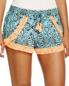 Surf Gypsy Neon-embroidered Swim Cover Up Shorts